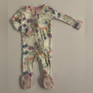 Burt's Bees Baby Floral Zippered Footie 3-6M EUC